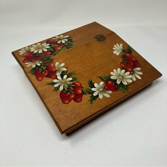 Vintage Slant Top Hand Painted Wood Writing Desk Storage Box